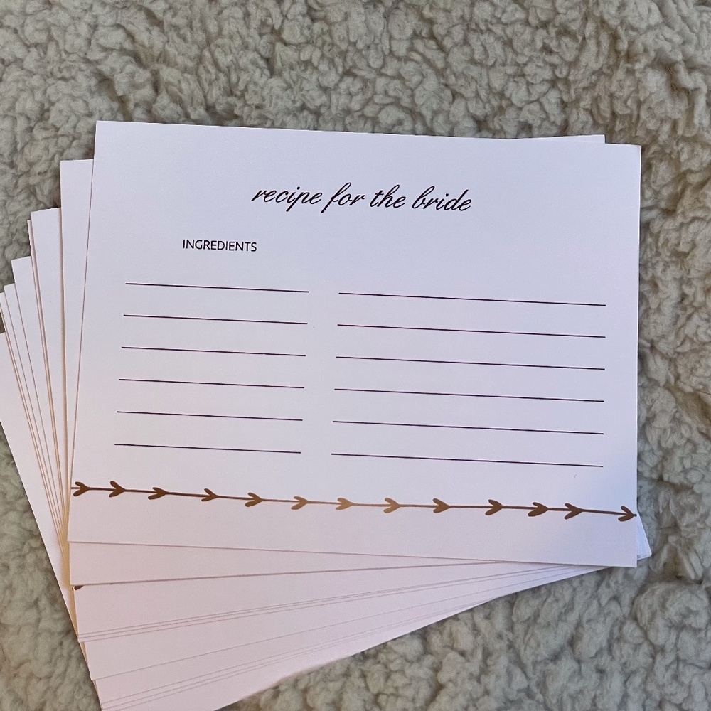 *FWP* Set of 12 White, Blush, and Gold "Recipe for the Bride" Cards